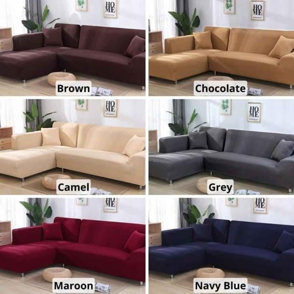 L Shape Sofa Cover Solid Color Brown, Chocolate, Camel, Grey, Maroon, Navy Blue, Gul A Classic