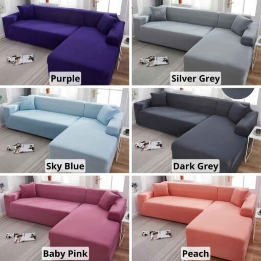 L Shape Sofa Cover Solid Color Purple, Silver Grey, Sky Blue, Dark Grey, Baby Pink, peach, Gul A Classic