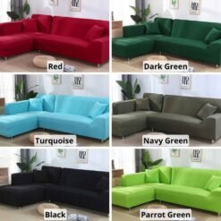 L Shape Sofa Cover Solid Color Red, Dark Green, Turquise, Navy Green, Black, Parrot Green, Gul A Classic