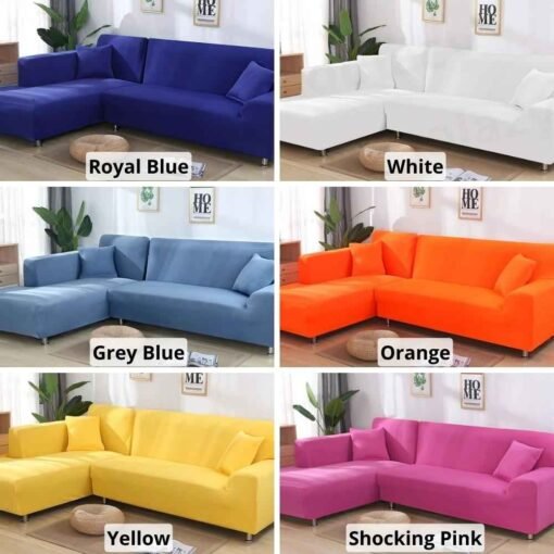 L Shape Sofa Cover Solid Color Royal Blue, White, Grey Blue, Orange, Yellow, Shocking Pink, Gul A Classic