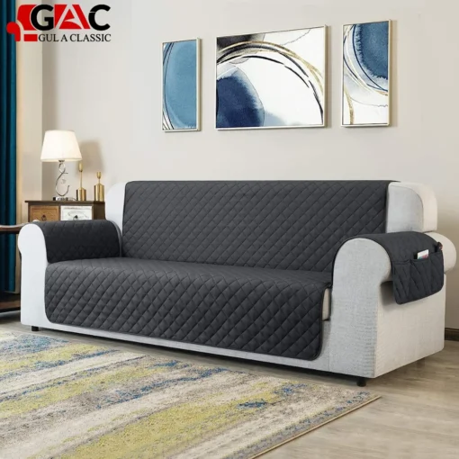 Quilted Sofa Cover for sofa protection in Grey color