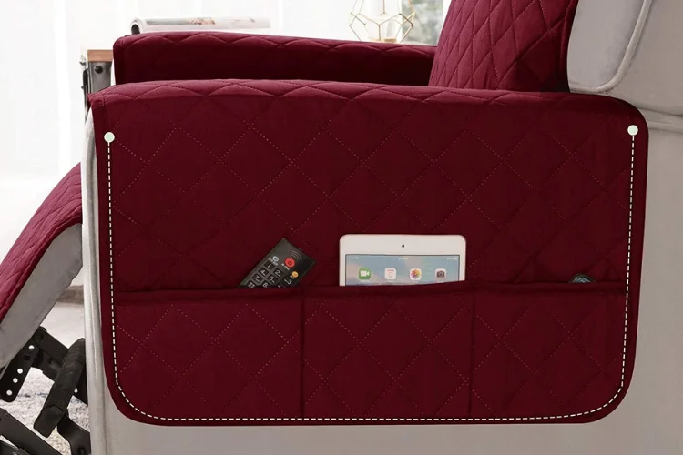 Waterproof Recliner Sofa Covers For Living Room And Lounge In Maroon Color Description Image Long arm with storage pocket