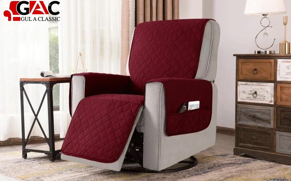 Waterproof Recliner Sofa Covers For Living Room And Lounge In Maroon Color Description Image Side View