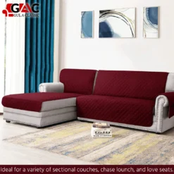 Gul A Classic L-Shape Quilted Sofa Cover with Side Pocket - Water-Resistant and Organizing Solution (2) maroon