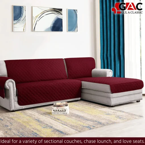 Gul A Classic L-Shape Quilted Sofa Cover with Side Pocket - Water-Resistant and Organizing Solution (3) maroon