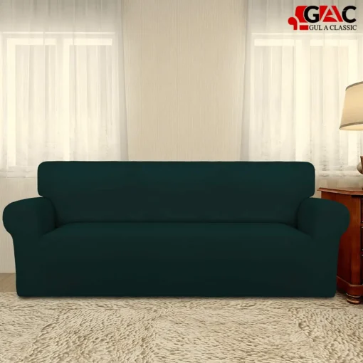 jersey sofa covers for living room in dark green color stretchable cotton jersey fabric