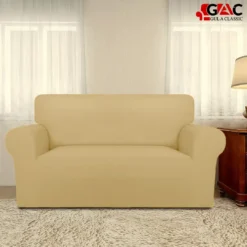 jersey sofa covers for living room in Camel Beige color stretchable cotton jersey fabric