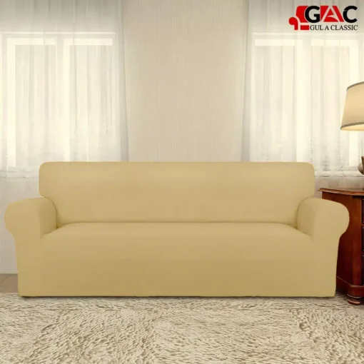 jersey sofa covers for living room in Camel Beige color stretchable cotton jersey fabric