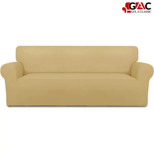 jersey sofa covers for living room in Camel Beige color stretchable cotton jersey fabric