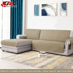 Gul A Classic L-Shape Quilted Sofa Cover with Side Pocket - Water-Resistant and Organizing Solution (1) beige