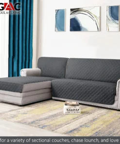 Gul A Classic L-Shape Quilted Sofa Cover with Side Pocket - Water-Resistant and Organizing Solution (1) grey