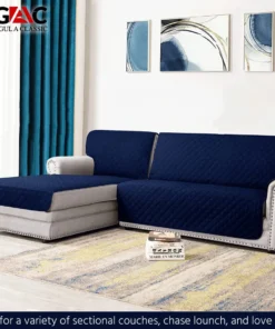 Gul A Classic L-Shape Quilted Sofa Cover with Side Pocket - Water-Resistant and Organizing Solution (1) navy blue