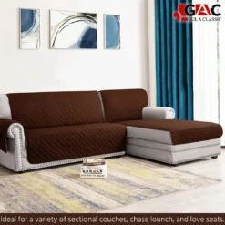 Gul A Classic L-Shape Quilted Sofa Cover with Side Pocket - Water-Resistant and Organizing Solution (2) brown