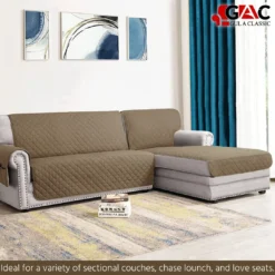 Gul A Classic L-Shape Quilted Sofa Cover with Side Pocket - Water-Resistant and Organizing Solution (2) chocolate