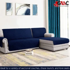 Gul A Classic L-Shape Quilted Sofa Cover with Side Pocket - Water-Resistant and Organizing Solution (2) navy blue