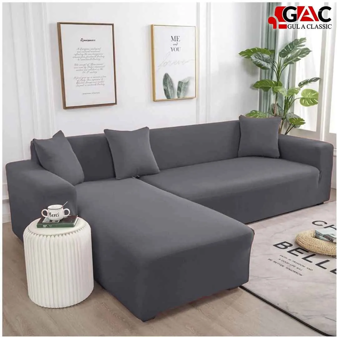 L Shape Sofa Covers - 6 Seater - 2 Pieces - Grey