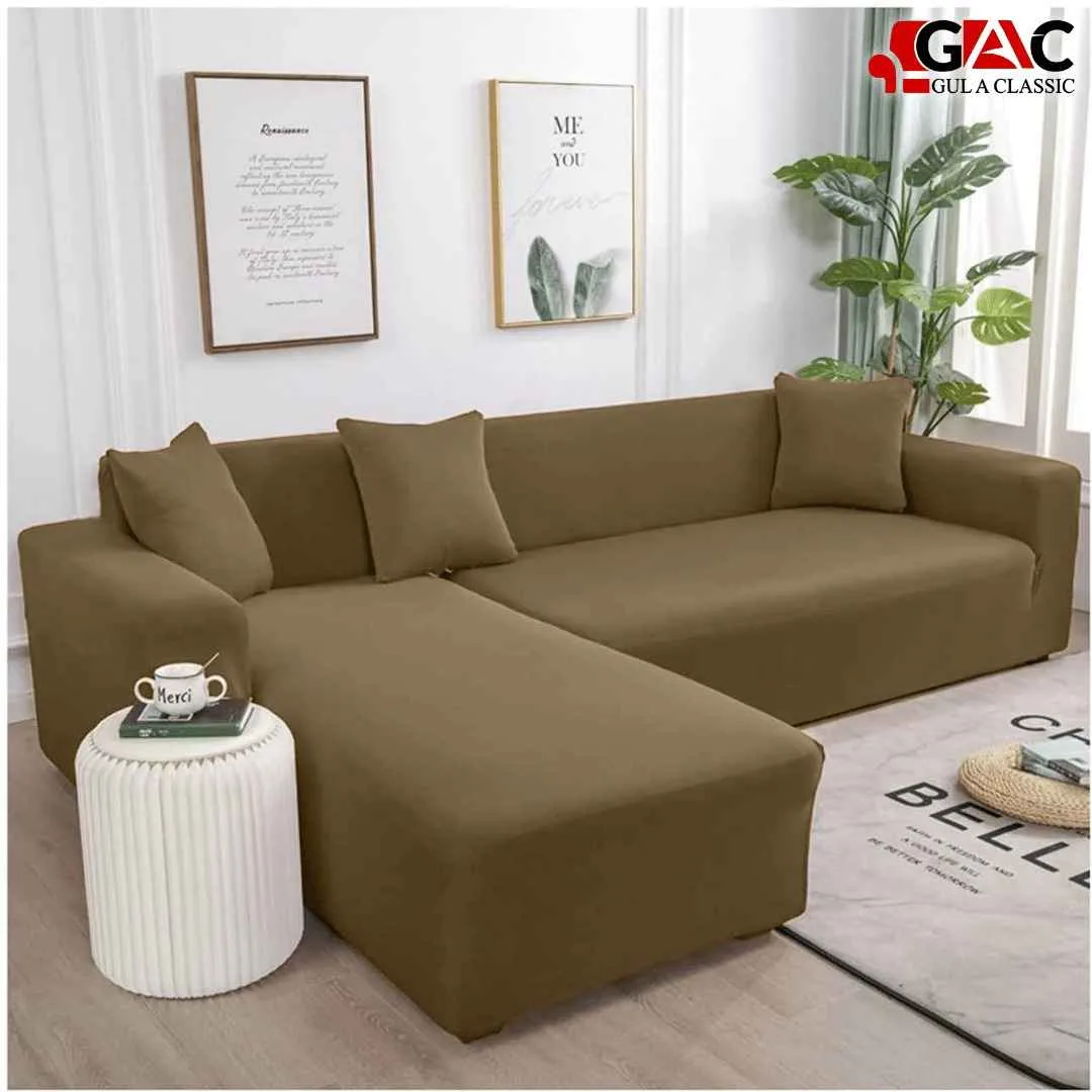 L Shape Sofa Covers - 5 Seater - 2 Pieces - Chocolate
