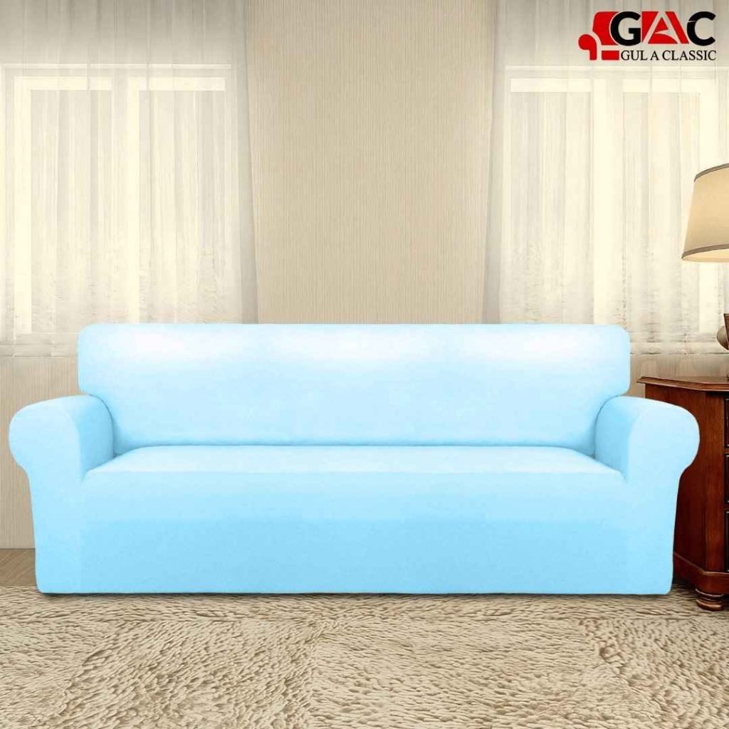 jersey sofa covers for living room in sky bluecolor stretchable cotton jersey fabric