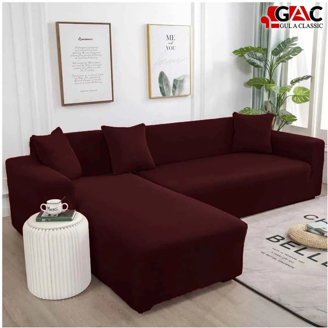 L Shape Sofa Covers - 7 Seater With Corner Set - 3 Pieces - Maroon