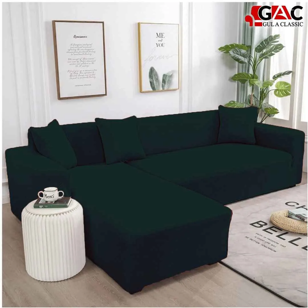 L Shape Sofa Covers for livign rrom sofa in Dark Green color