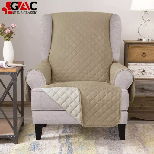 wing back chair cover for living room beige / camel color