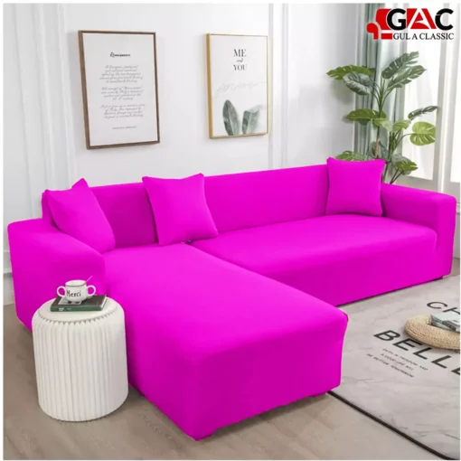 l shape sofa covers for living room in shocking pink color