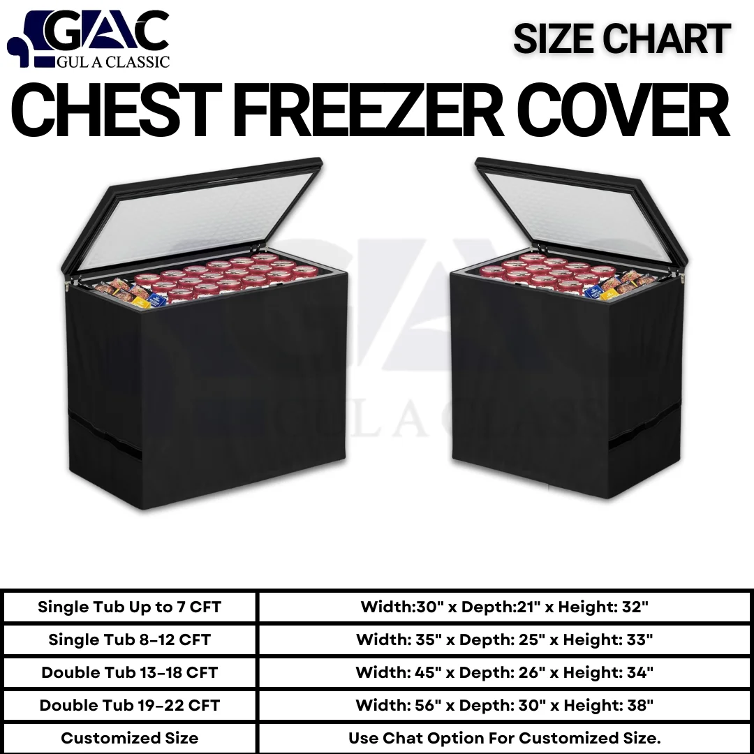 size chart single and double tub freezer cover