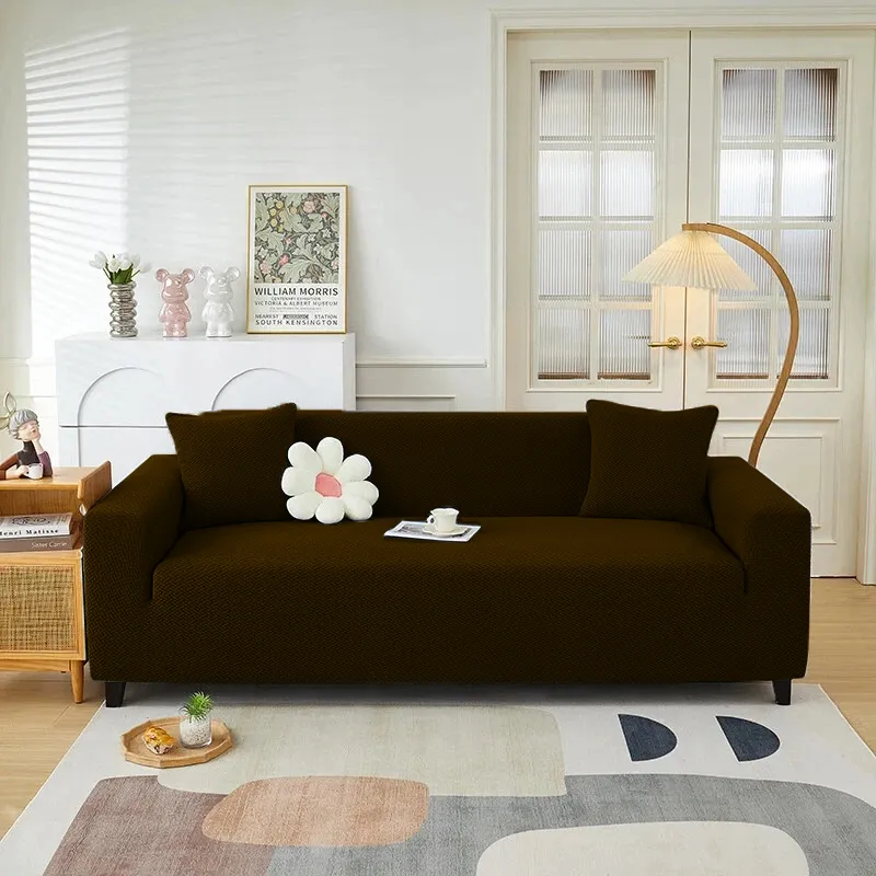 Alternative view of Jacquard Sofa Covers - Stretchable - Striped Pattern - Non Slip Sofa Protector - Brown | Gul A Classic