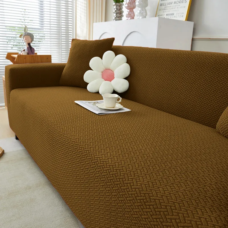Jacquard Sofa Covers - Stretchable - Striped Pattern - Non Slip Sofa Protector - Chocolate | Gul A Classic