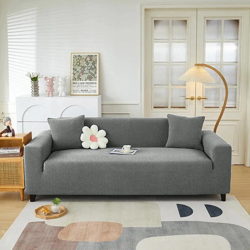 Grey Jacquard Sofa Cover in Living Room
