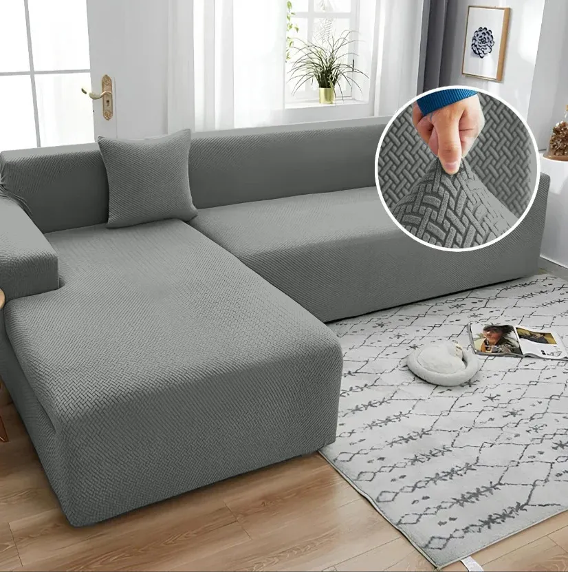 Grey L-Shape Jacquard Sofa Cover for Sectional