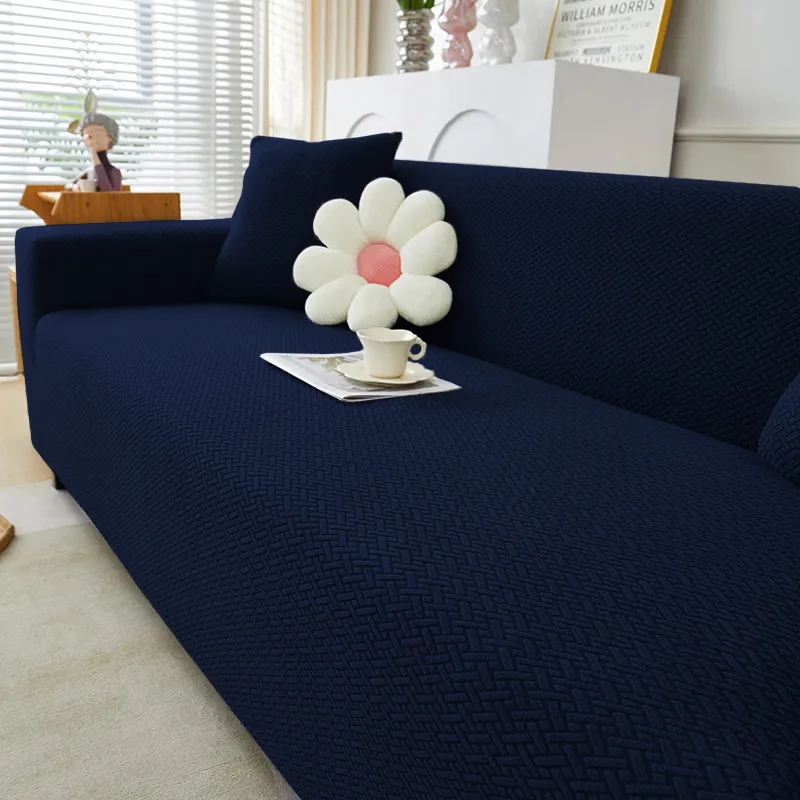 Navy Blue L-Shape Jacquard Sofa Cover Lounge