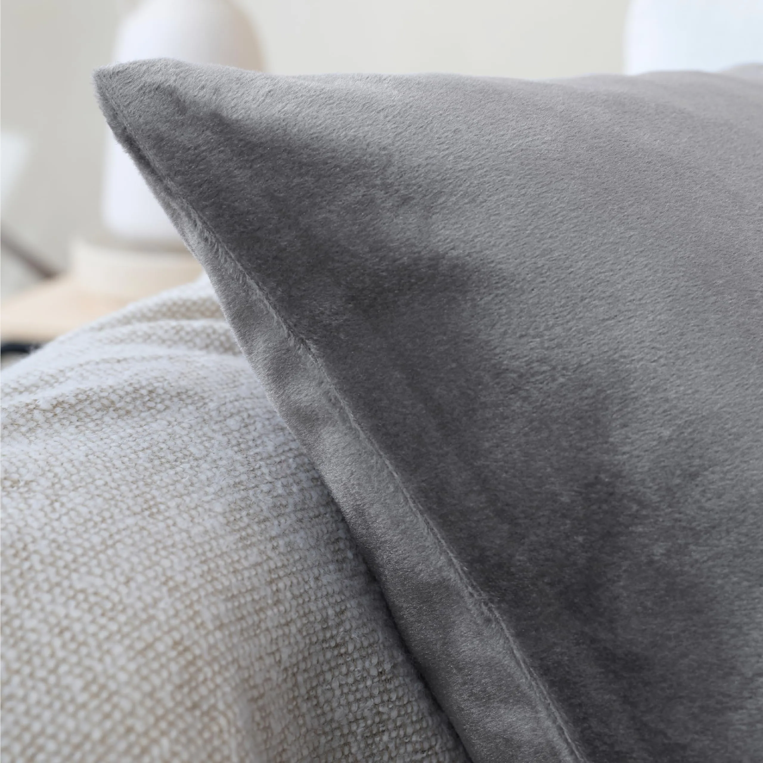 Alternative view of Plain Velvet Cushion Covers with Zipper - Grey - Decorative Pillow Covers | Gul A Classic