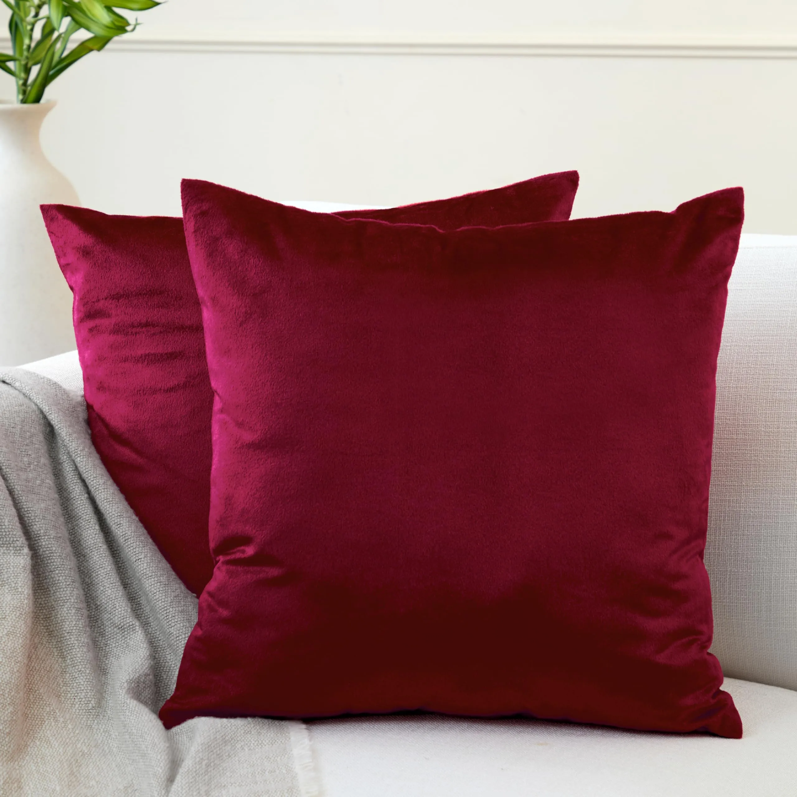 Plain Velvet Cushion Covers with Zipper - Maroon - Decorative Pillow Covers | Gul A Classic