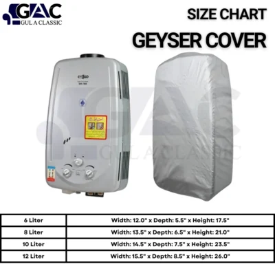 Instant Geyser Cover Dimensions in Inches for 6L 8L 10L 12L