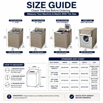 Gul A Classic universal size guide chart displaying exact 24x24x40 inches measurements for front-loading washing machines.