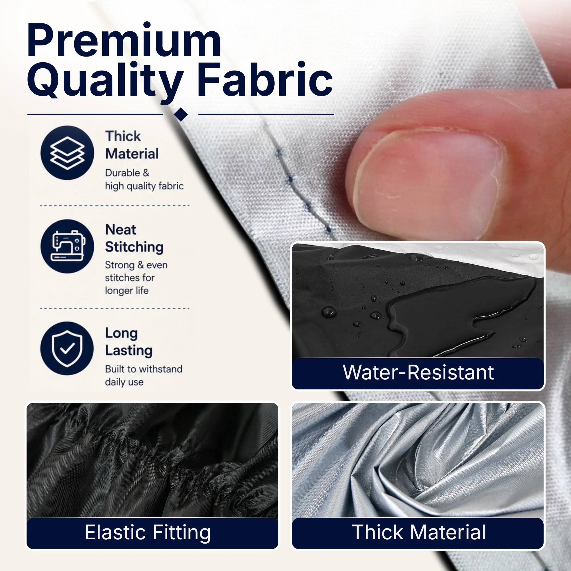 Close up texture of 100 percent waterproof parachute fabric and neat stitching rows